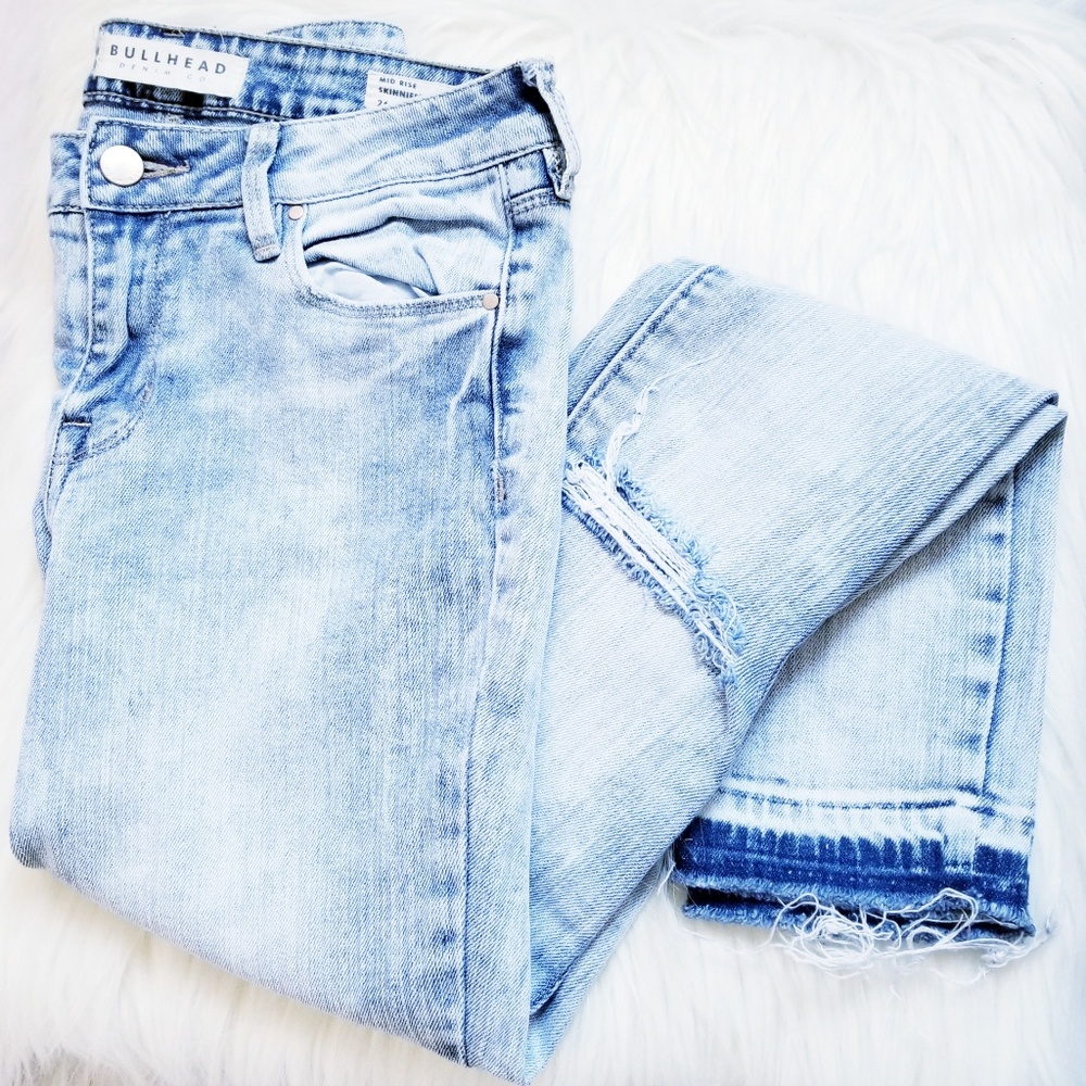 Bullhead Mid Rise Skinniest Ankle Acid Wash Jeans